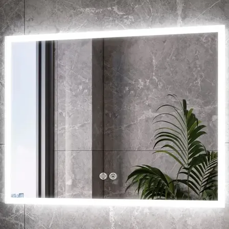 Espejo Rectangular con Luz LED para Baño de 80 x 60 cm, Táctil y Desempañante