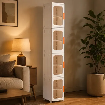 Organizador Plegable 4 Estantes Apilable Premium Multiuso Blanco