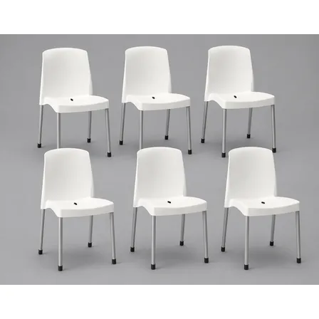 Silla Plastica Reforzada Apilable Patas Caño Jardin Hogar X6 Blanco
