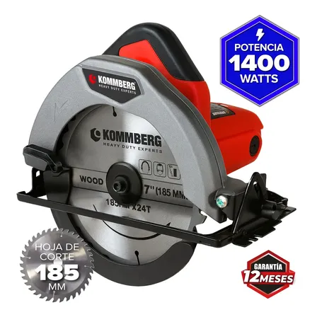 Sierra Circular Kommberg 5000 Rpm Eléctrica 1400w Disco 7 PuLG 185 Mm Y Guía Incluidos Kb-sc1400