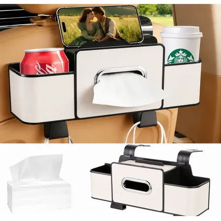 Organizador Para Respaldo De Asiento De Auto Con Apoyavasos Porta Celular Y Pañuelos