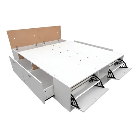 Cama Box Mosconi Benethon con Cajones y Zapatero para Colchon de 140 X 190 Color Blanco