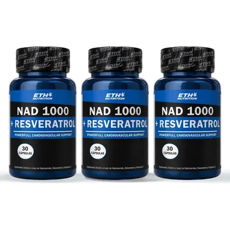 Nad y Resveratrol Eth Nutrition Antienvejecimiento en cápsula Sin sabor 3 packs de 30 un