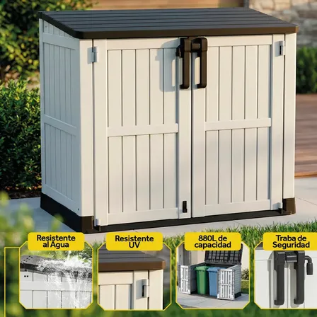 Depósito Baul Galpon Armario Mueble Exterior Cobertizo Jardín Plástico Pp Puertas Candado Impermeable