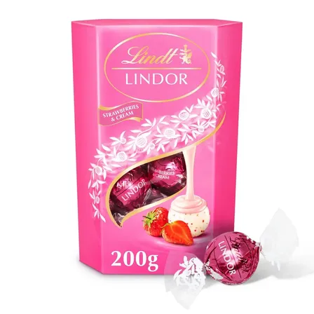 Caja De Bombones Lindt Chocolate Suizo sabor Frutilla a la crema Cornet Lindor 200g