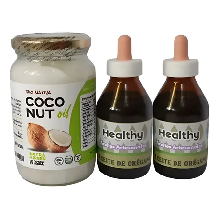 Aceite Coco Virgen 360ml Y Aceite Oregano Artesanal 100ml X2