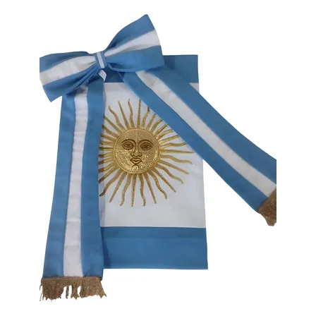 Bandera Argentina Con Moño C/1 Sol Bordado Reglamentaria Argentina
