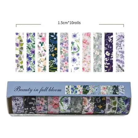 Juego Washi Tapes Set X10 Rollos Flores Vintage Lavanda