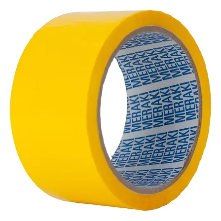 Meraki Cinta Embalar Adhesiva Amarillo Importada 48mm X45m 40mic Alta Fijación Resistente Duradera Para Sellado De Cajas Mudanzas Almacenamiento Industrial Comercio Logística Paquetería Profesional