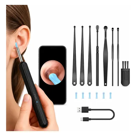 Limpiador De Oídos Con Cámara HD Luz Led Wifi Android iPhone Removedor De Cera Recargable Belfia con 8 herramientas y puntas de repuestos