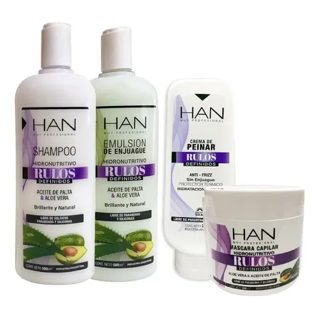 Combo Rulos Shampoo + Enjuague + Baño De Crema + Crema - Han
