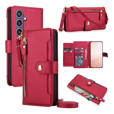 Suitable For Galaxy S25 Crossbody Zipper Wallet Flip Case