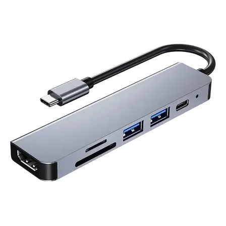 Adaptador Hub 6 En 1 Usb-c Hdmi 4k Usb X2 Thunderlbolt Negro
