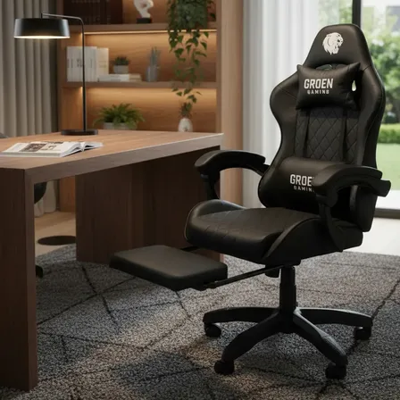 Silla Gamer Pc Gaming Apoyapies Sillon Kronos Ergonomico Color Negro Material Del Tapizado Cuero Sintético