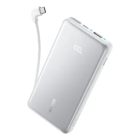 Cargador Portátil Powerbank Anker Zolo 10000mAh, 22.5W Carga Rápida, Bateria Externa con Cable USB-C Integrado y Puerto USB-A y USB-C Adicional, para iPhone/Samsung/Motorola Celular/Tablet, Blanco
