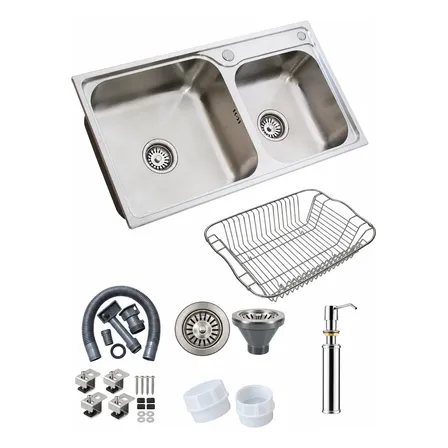 Bacha Doble Cocina Masecor Acero 304 Premium 83x43x22cm Acero Inoxidable Esmerilado