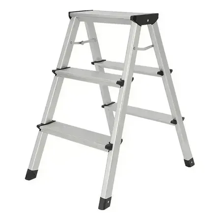 Escalera Tipo Tijera De Aluminio 3 Escalones Pequeña Plateado Con Embalaje Adicional