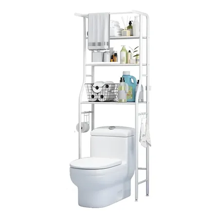 Mueble Organizador Para Baño Con 3 Estantes – Ideal Para Colocar Sobre Inodoro o Lavarropas – Ahorra Espacio, Multiuso, Estantería de Almacenamiento para Toallas Color Blanco Levys Bazar