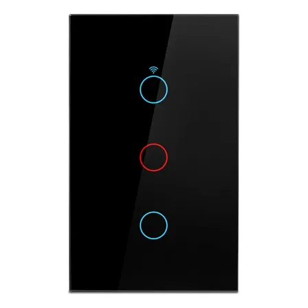 Interruptor Inteligente Wifi Táctil 3 Teclas Compatible Con Tuya Smart Life 10 A Ac90-250v Black 3 Gang