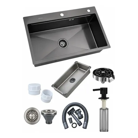 Bacha Cocina Black Negra Grafitto Texturizada 78x48x22 Negro