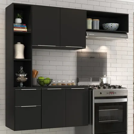 Mueble De Cocina Compacto Alacena Bajo Mesada Columna Negro