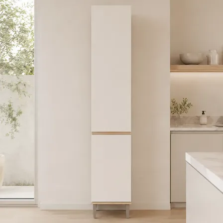 Columna Despensero Multifuncion Cocina 200cm Melamina 2 Ptas Coco Bolo Blanco