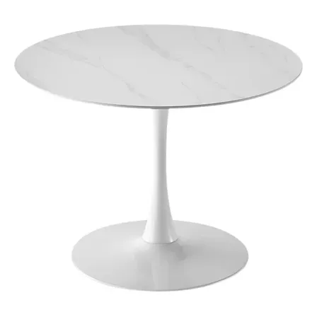 Mesa Redonda Tulip Marbel Simil Marmol Blanca 100cm