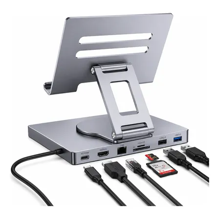 Hub Usbc 7-1 Soporte Tablet Notebook Regulable Aluminio Hdmi Gris