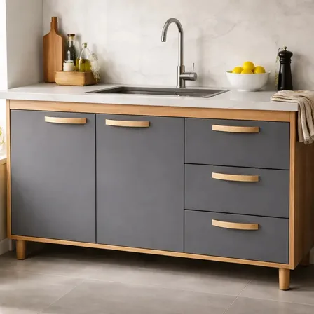 Mueble Bajo Mesada 120cm 2ptas 3cajones Organizador Grafito/teca