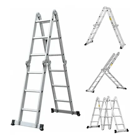Escalera Aluminio Plegable 4x4 Articulada 4,7mt Dogo Multifu Plateado