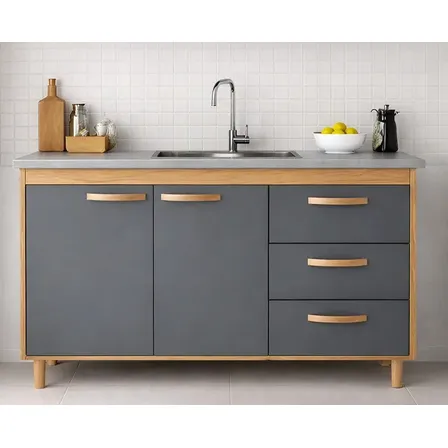 Mueble Bajo Mesada 140cm 2ptas 3cajones Cocina Lavadero Grafito/teca