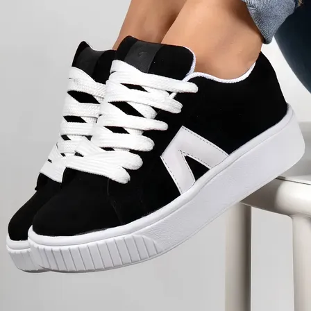 Zapatillas Skater Chunky Urbanas Mujer Livianas Oversize Negro/blanco Gamuza 35 Ar