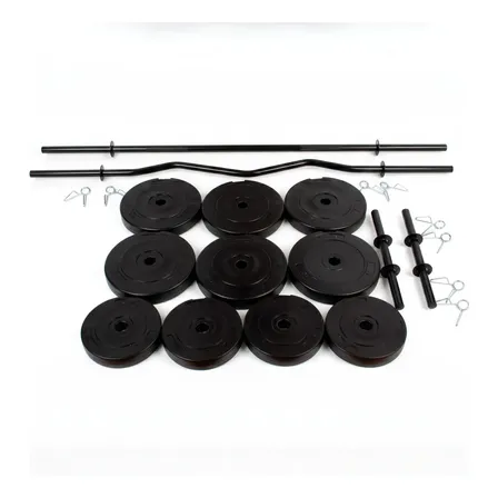Kit Barra Recta + Barra Ez + Mancuernas 40 Kg Discos Pesas 40 Kg - 6 De 5 Kg / 4 De 2.5 Kg