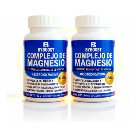 Magnesio Complex Byboost 120 Cápsulas Pack 2 Meses 5 En 1 Sin Sabor