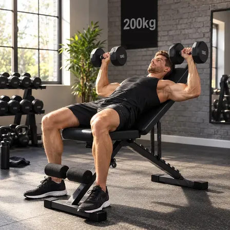 Banco De Musculación Negro Ajustable 200Kg Respaldo 7 Posiciones Asiento 4 Niveles Entrenamiento Fuerza Gimnasio En Casa Banca Para Pesas Mancuernas Press Pecho Hombros Abdominales Core