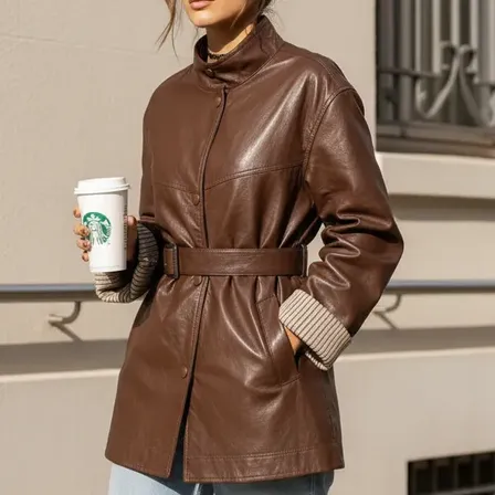 Campera Tapado De Cuero Vegano Importado Líquidación Mujer Marrón M