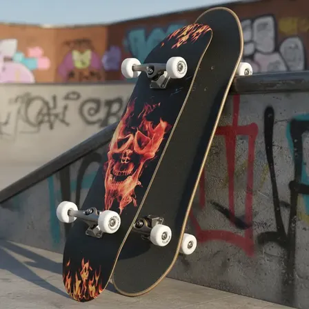 Skate Completo Calavera Arde Roja Premium Lija Uretano