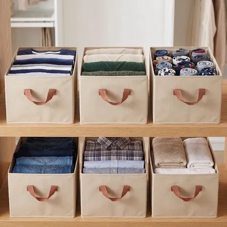 Caja Organizadora Canasto Plegable De Tela Waggs Multiuso X6 Beige Liso