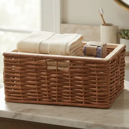 Canasto Cajón Cesto Organizador De Mimbre Decoteff 40x30x20 Marrón