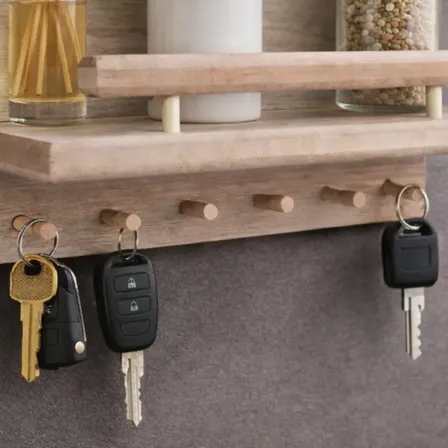 Porta Llaves Madera Pared Con Estante Rectangular Bioca Marrón Claro