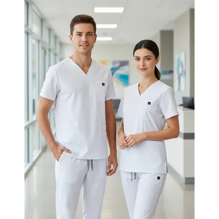 Pantalón Médico Unisex, Corte Recto,multibolsillos,cómodo Blanco Xl