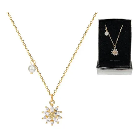 Collar Girasol Perla Baño Oro 18k Con Estuche Regalo