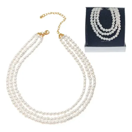 Collar Perlas Triple Baño Oro 18k Con Estuche Regalo Dorado Y Blanco