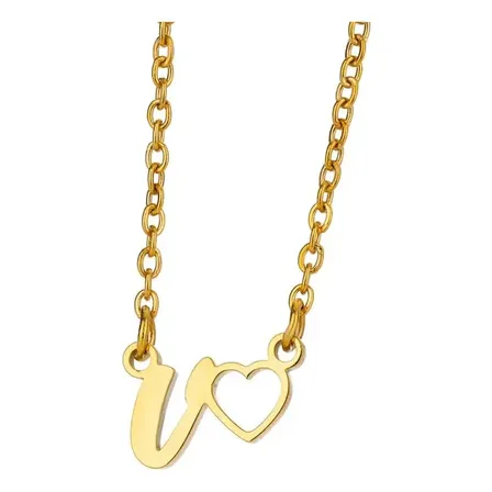 Collar Dije Inicial Letracorazón Oro 18k Cadena Ajustable V