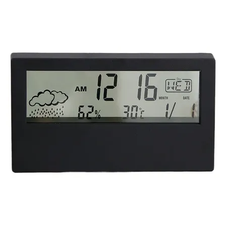 Reloj Despertador Digital Con Termómetro E Higrómetro Black