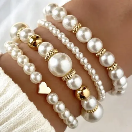Conjunto De Pulseras Love Heart De Perlas De Imitación Para  Blanco 6.05 Cm