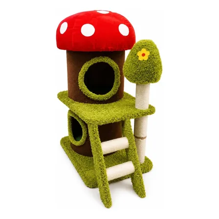 Rascador Torre Para Gatos Gimnasio Casita Hongo 78cm F4 Marron Y Rojo