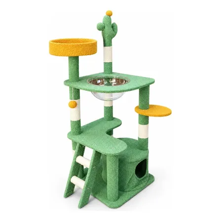 Rascador Torre Gimnasio Verde Cactus Con Casita Alto X3 Verde Musgo