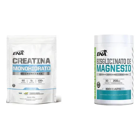 Kit Ena: Creatina Monohidrato Polvo Neutro + Bisglicinato De Magnesio 60 Caps Sin Sabor