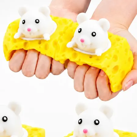 Combo X2 Squishy Queso Viral Raton 4x4 Cm Antiestrés Tiktok Blanco